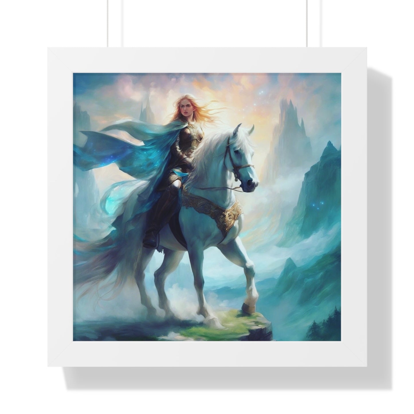 Fantasy Framed Vertical Poster - Majestic Horse Rider Art