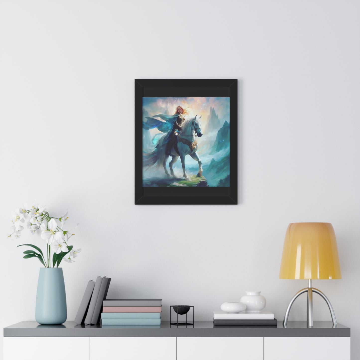 Fantasy Framed Vertical Poster - Majestic Horse Rider Art
