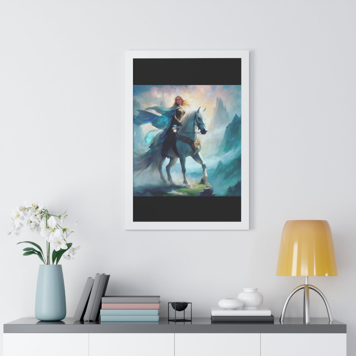 Fantasy Framed Vertical Poster - Majestic Horse Rider Art