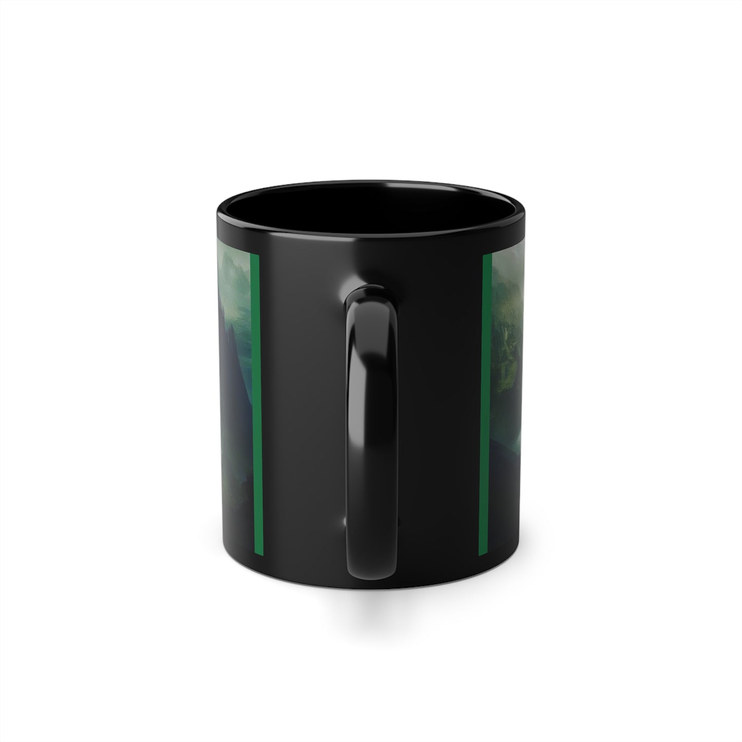 Black Coffee Cup, 11oz, pictured is The Fallen City of Odia limited edition