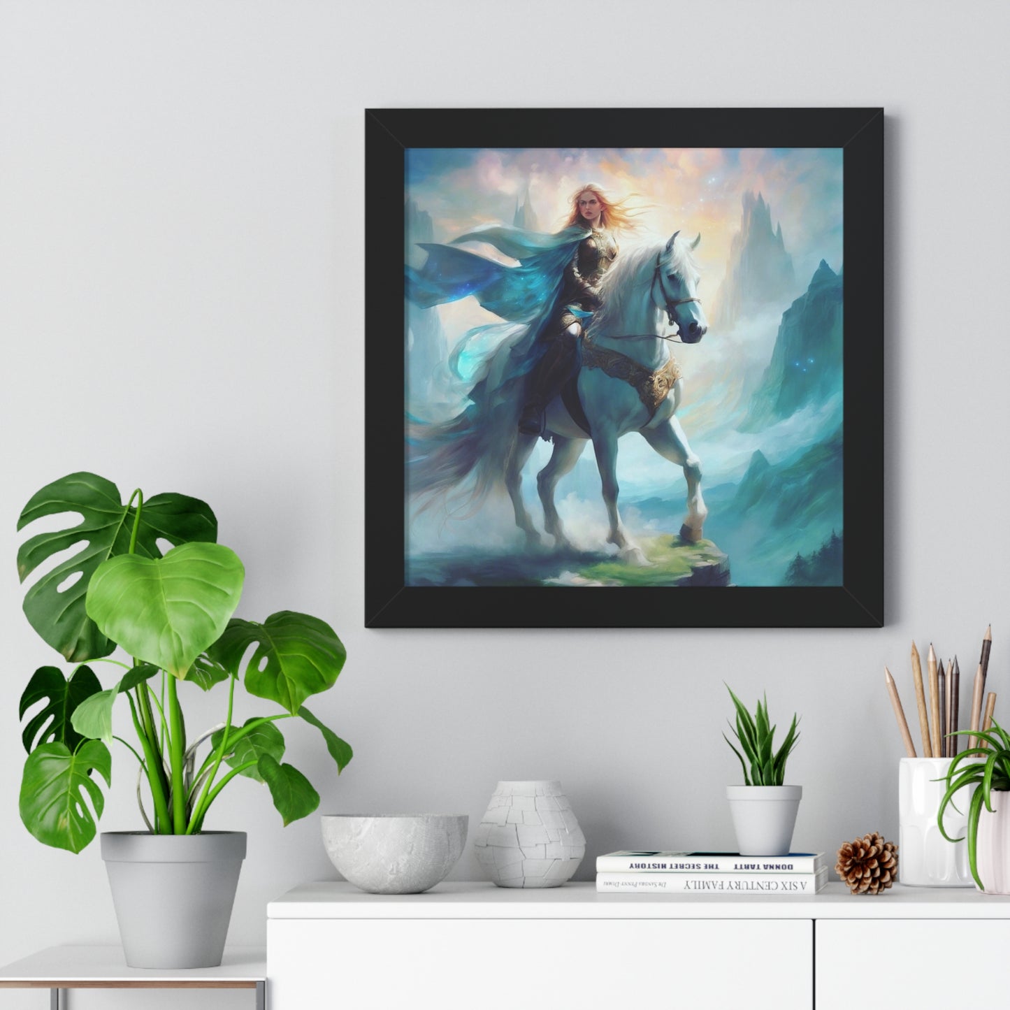 Fantasy Framed Vertical Poster - Majestic Horse Rider Art