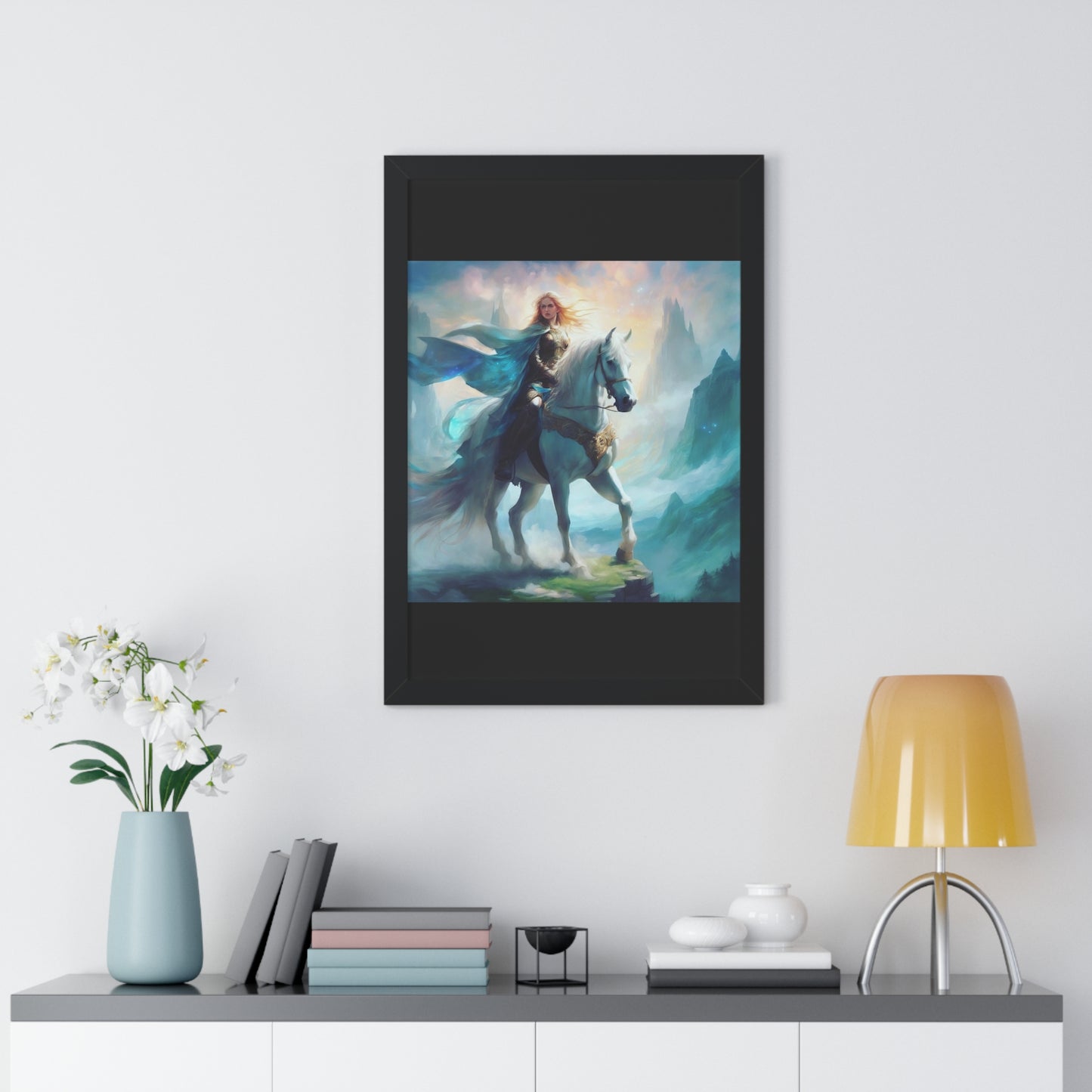Fantasy Framed Vertical Poster - Majestic Horse Rider Art