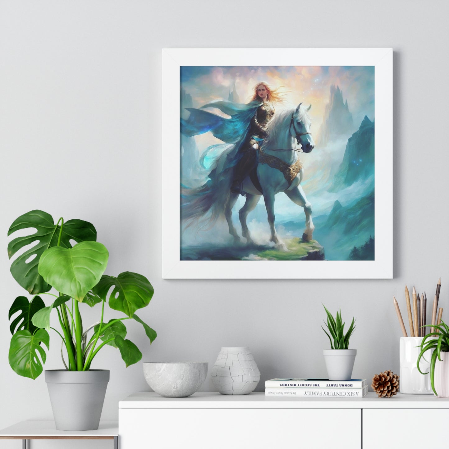Fantasy Framed Vertical Poster - Majestic Horse Rider Art