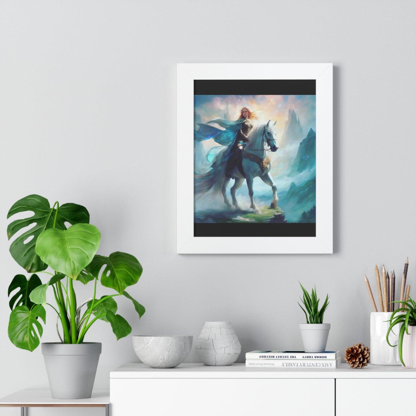 Fantasy Framed Vertical Poster - Majestic Horse Rider Art