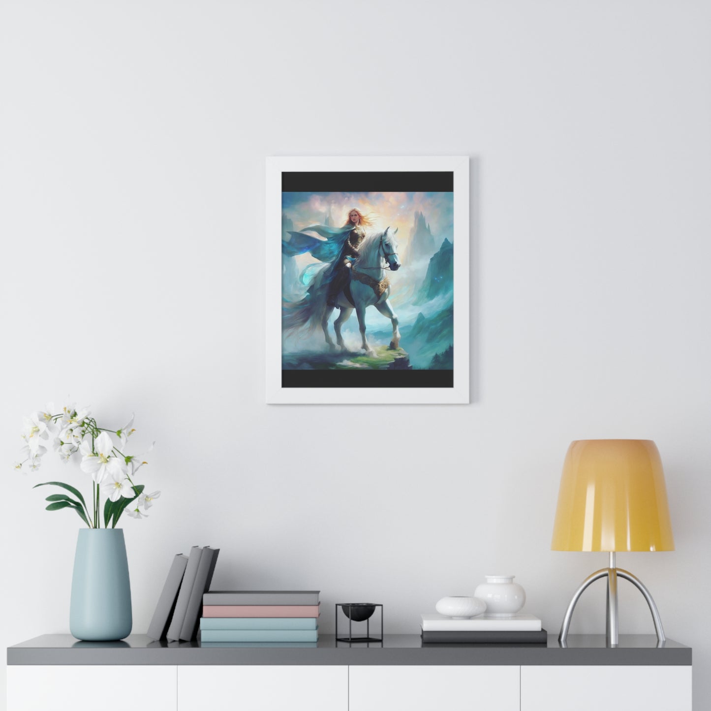 Fantasy Framed Vertical Poster - Majestic Horse Rider Art