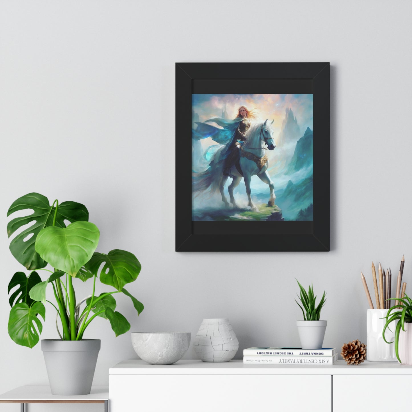 Fantasy Framed Vertical Poster - Majestic Horse Rider Art