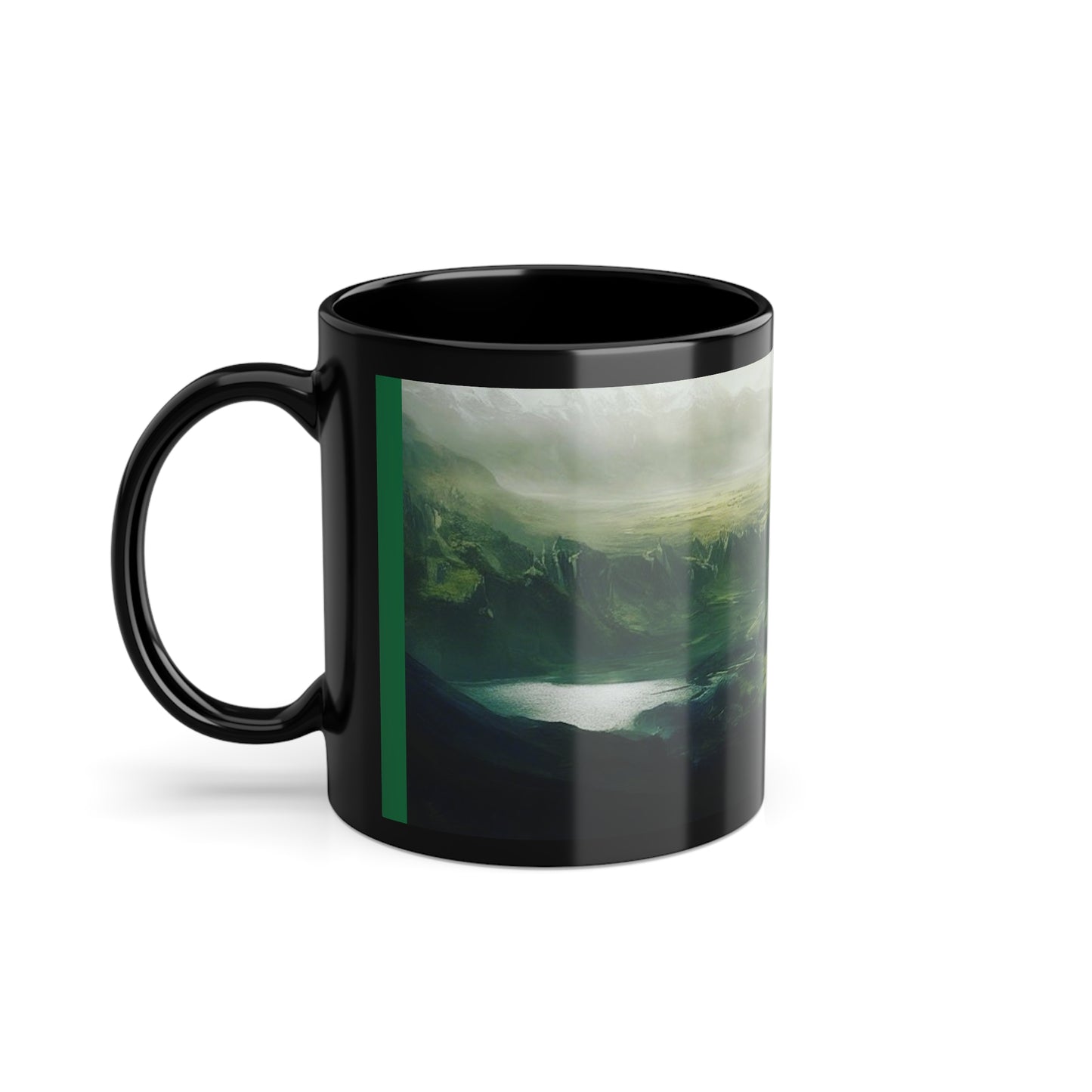 Black Coffee Cup, 11oz, pictured is The Fallen City of Odia limited edition