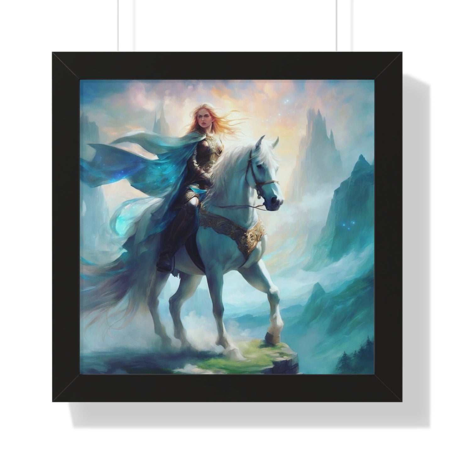 Fantasy Framed Vertical Poster - Majestic Horse Rider Art