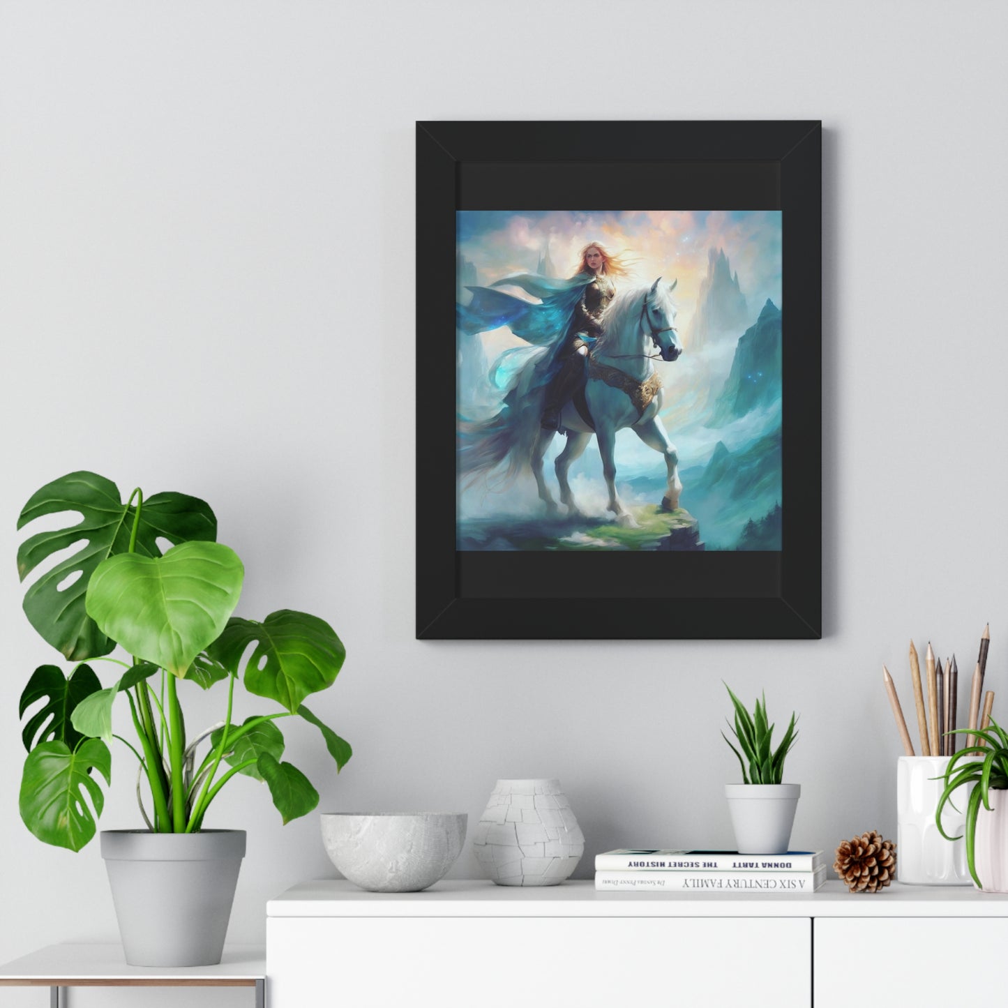 Fantasy Framed Vertical Poster - Majestic Horse Rider Art