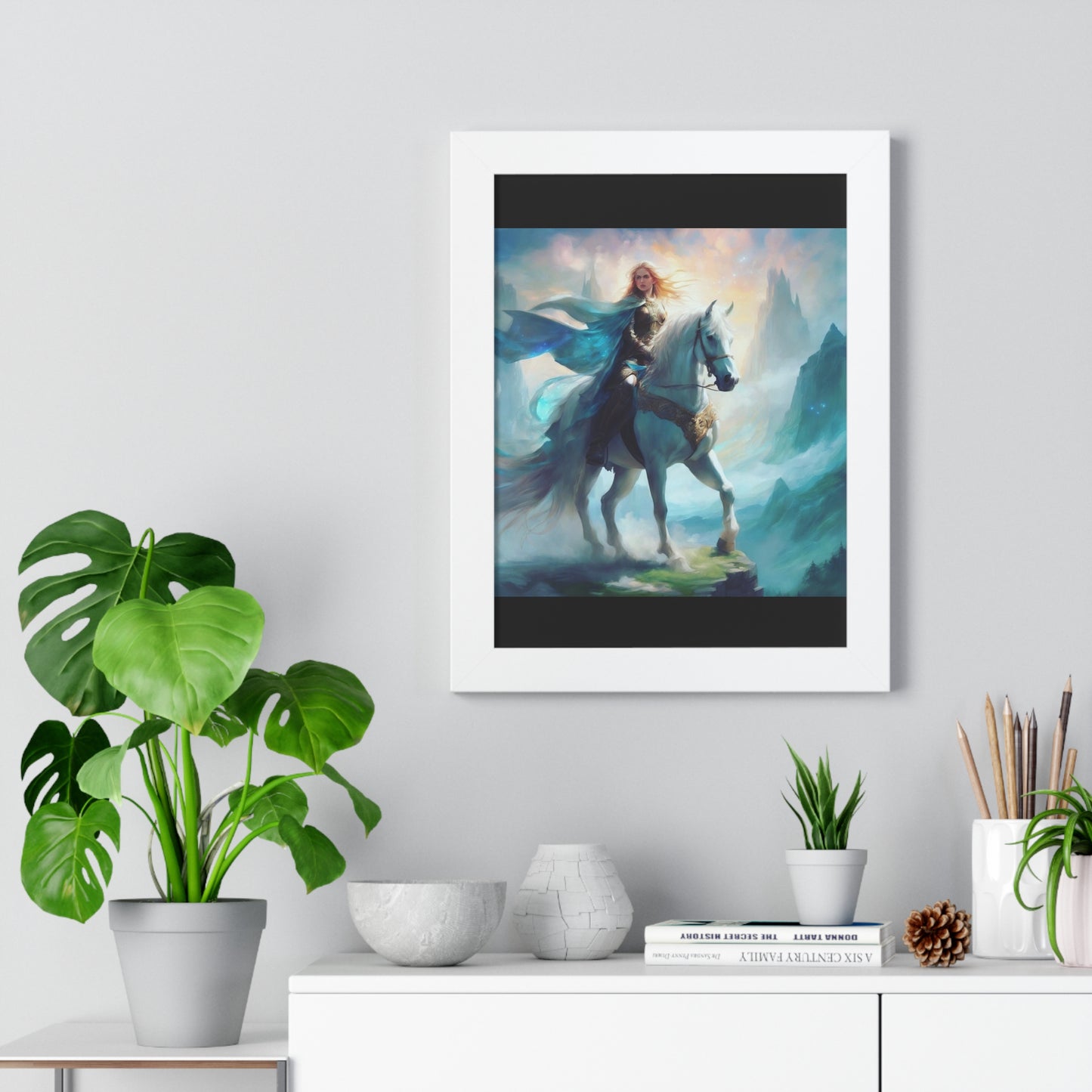 Fantasy Framed Vertical Poster - Majestic Horse Rider Art
