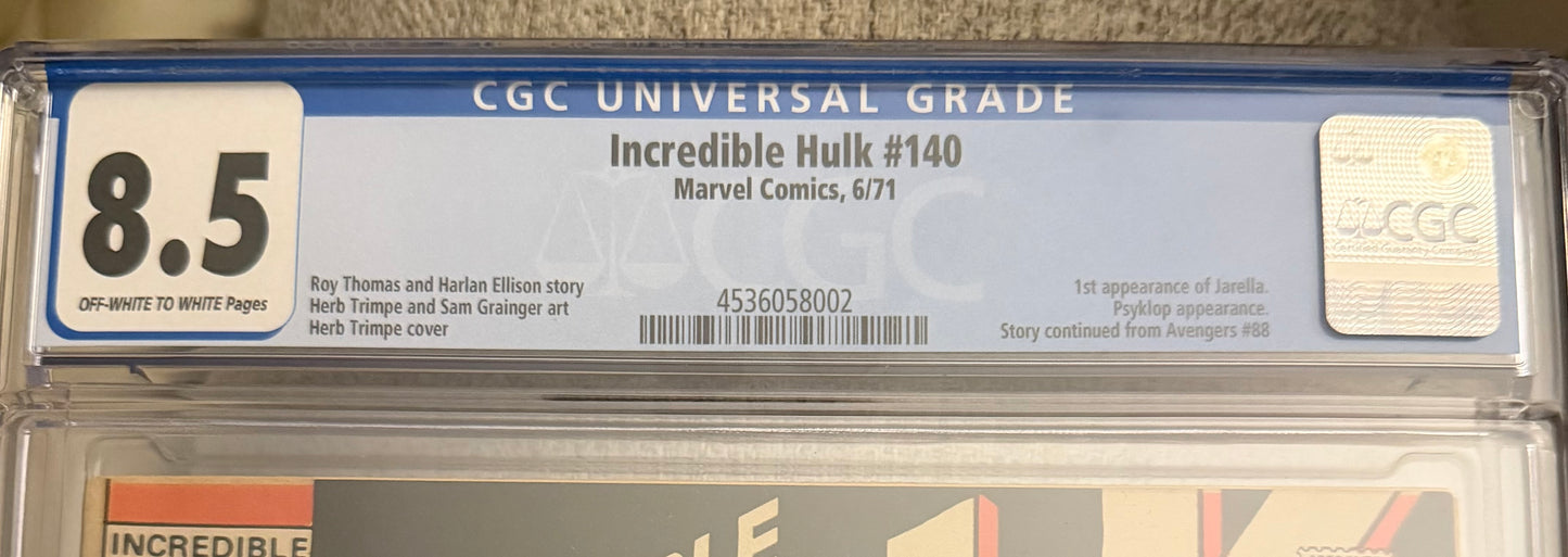 Incredible Hulk #140 CGC 8.5 - Classic Bronze Age Marvel - Collector Copy